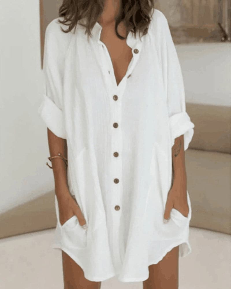 Relaxed Fit Women's Long Sleeve Shirt Dress - Nocini