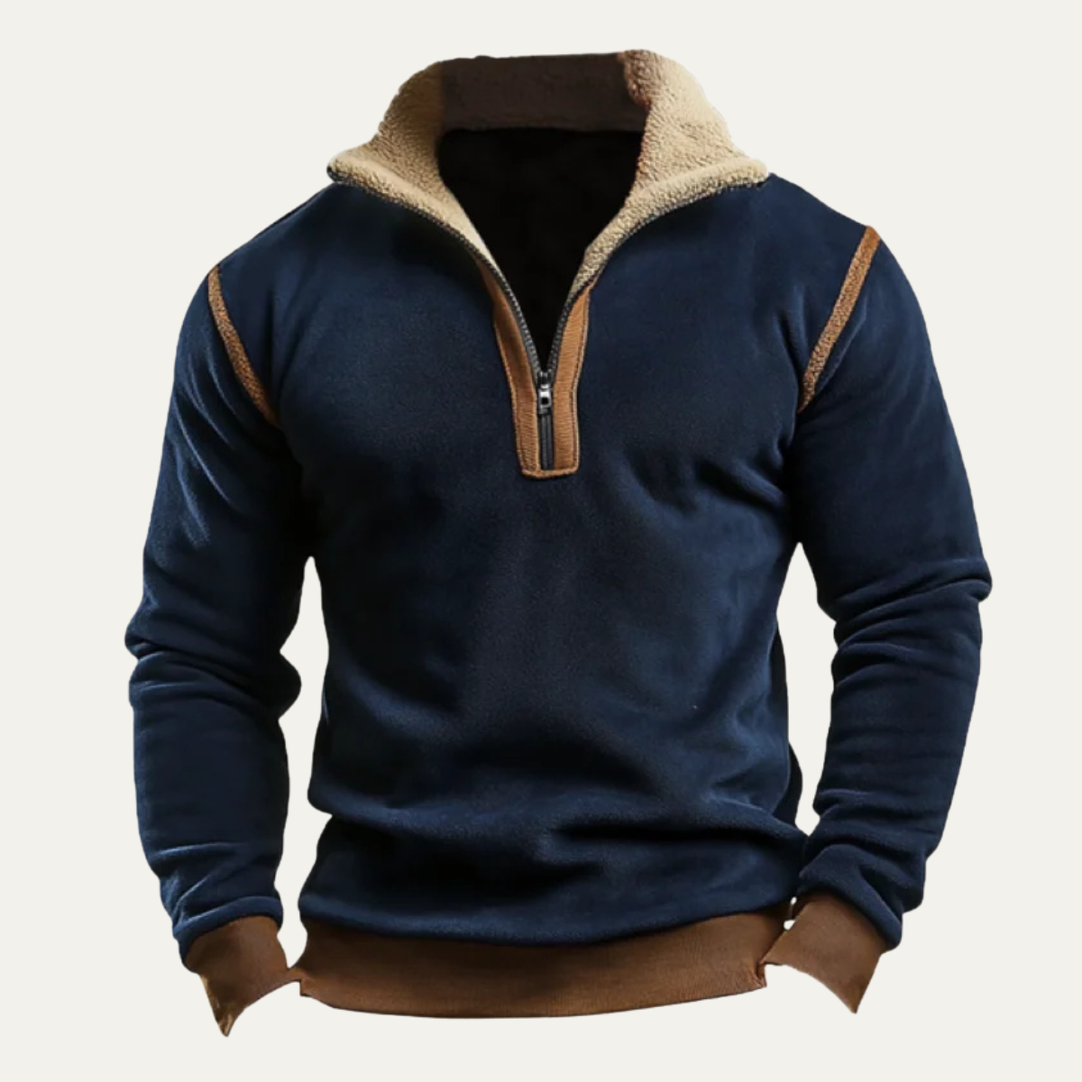 Classic Mens Suede Patchwork Zip Winter Sweater