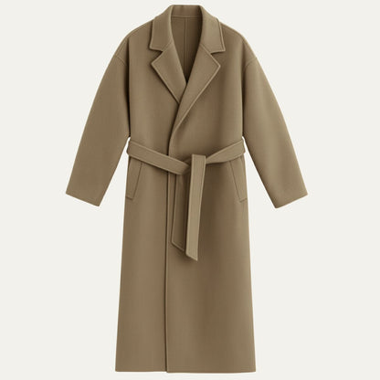 Classic Men's Tan Wool Overcoat with Belt