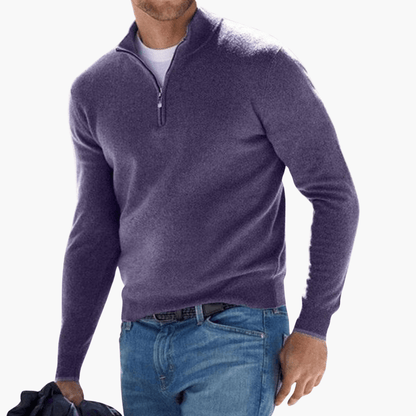 Men's Zip Up Crew Neck Textured Sweater