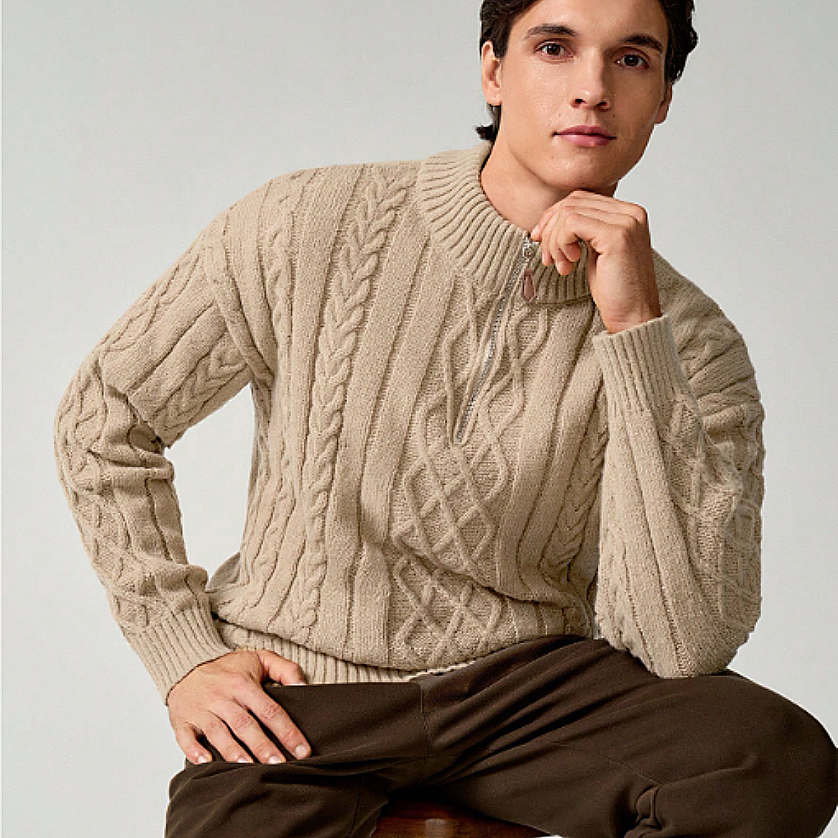 Men's Thick Cozy Cable Knit Half Zip Sweater