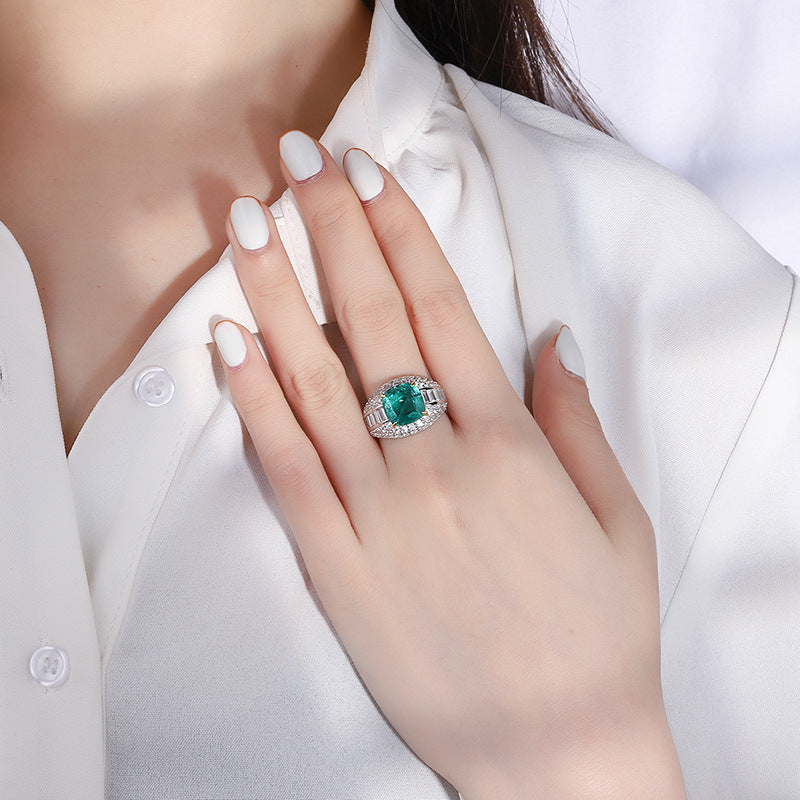 Green Stone Sterling Silver CZ Ring