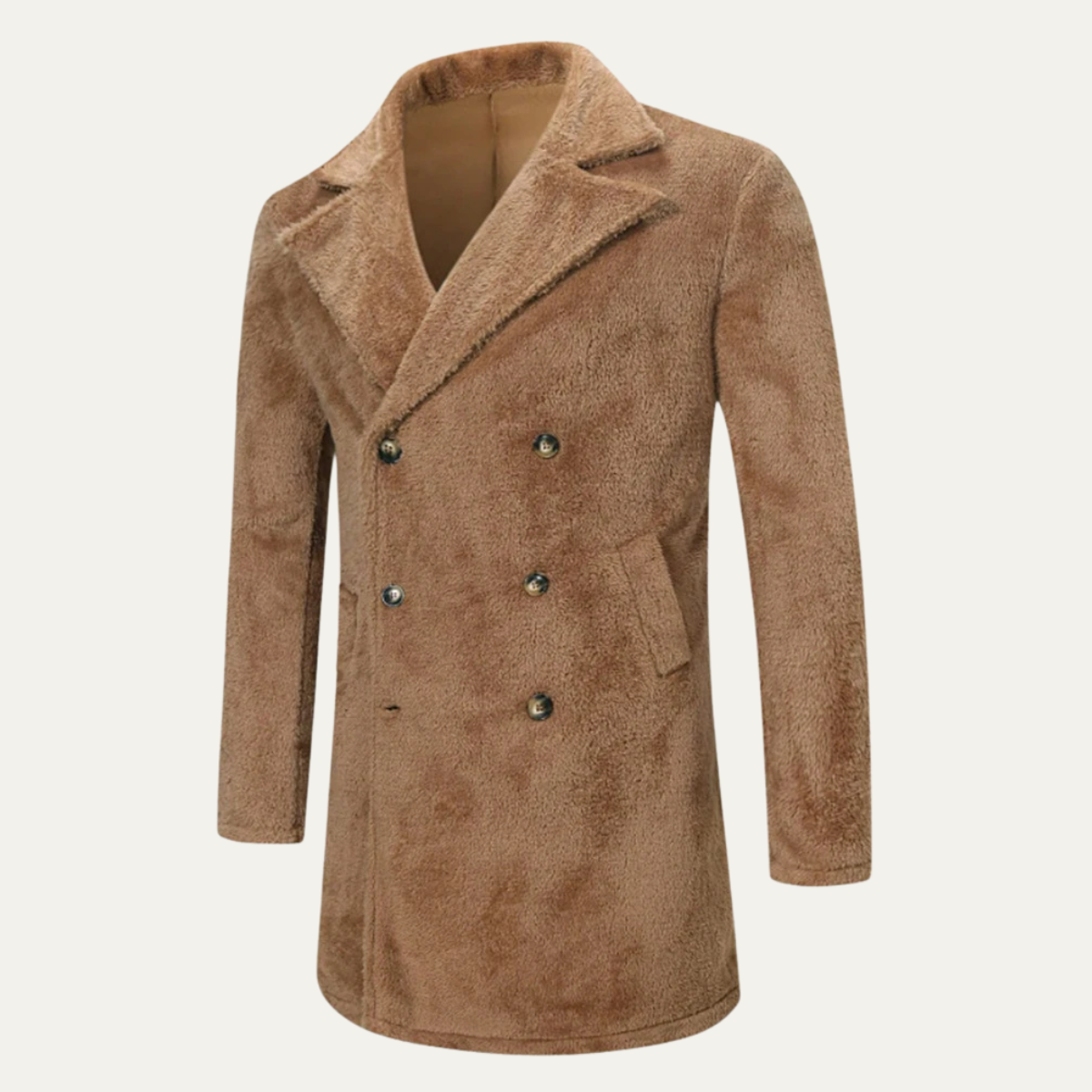 Thick Men's Chocolate Brown Fleece Winter Overcoat