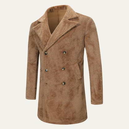 Thick Men's Chocolate Brown Fleece Winter Overcoat