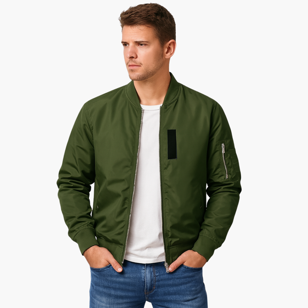 Men's Quilted Bomber Jacket with Zip Pockets