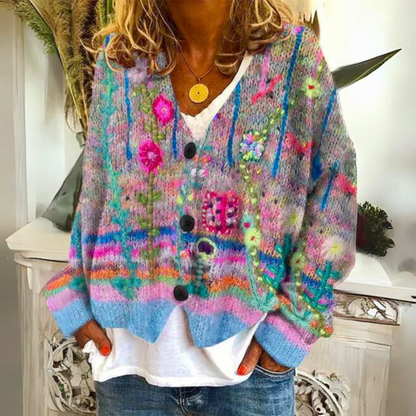 Ladies' Soft Floral Pattern Crew Neck Sweater
