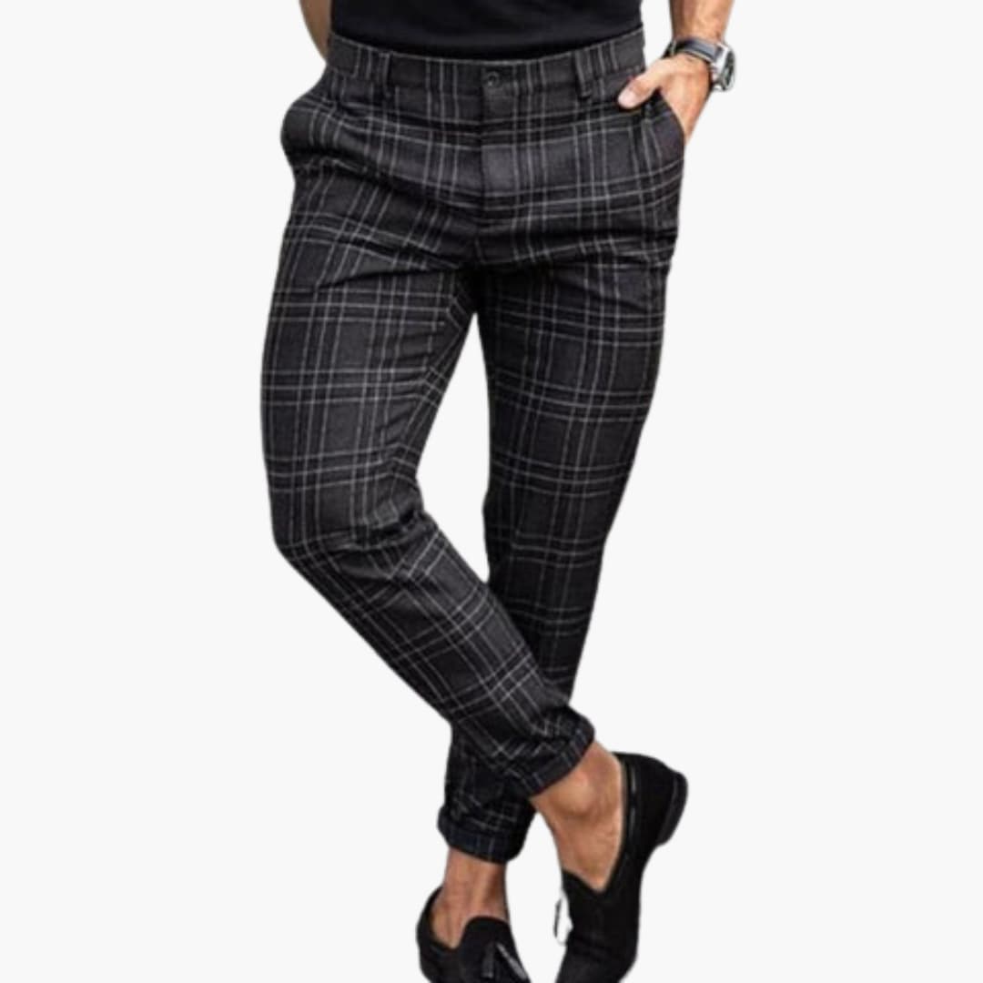 Narrow Fit Checked Pants for Men