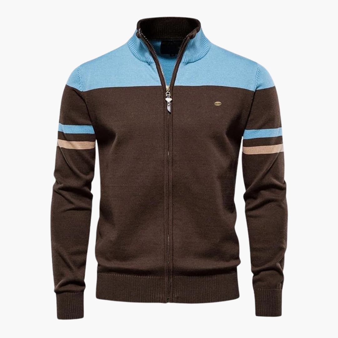 Men's Crew Neck Zip Sweater with Cuffed Bottom - Olytrend