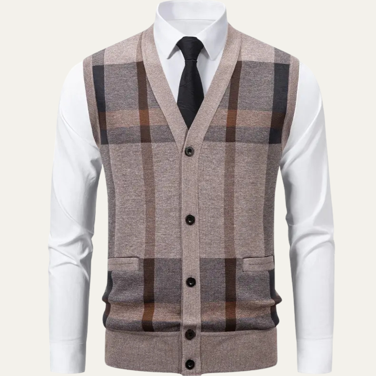 Warm Plaid Fleece Mens Cardigan Vest