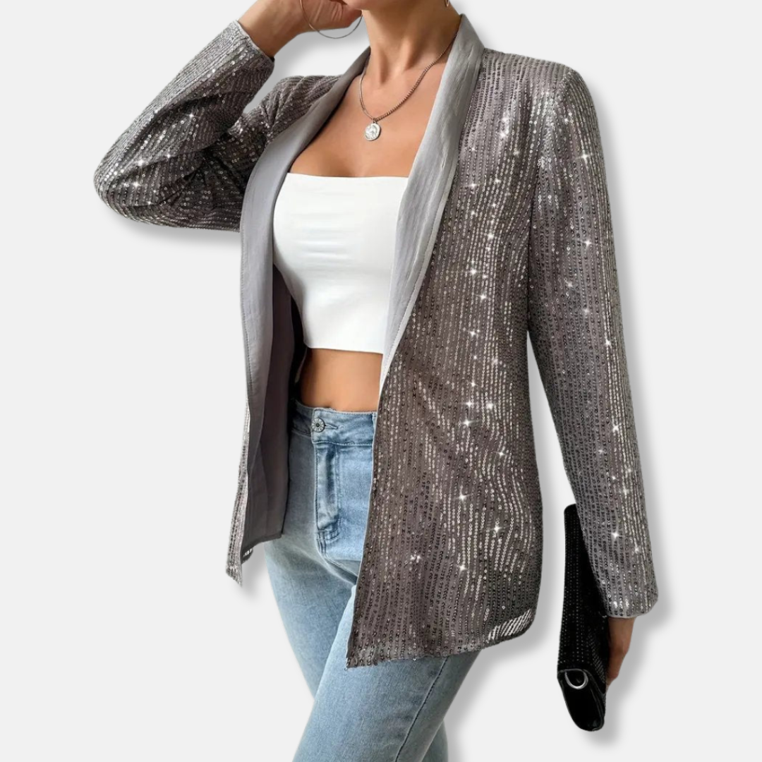 Glittering Open Front Short Blazer