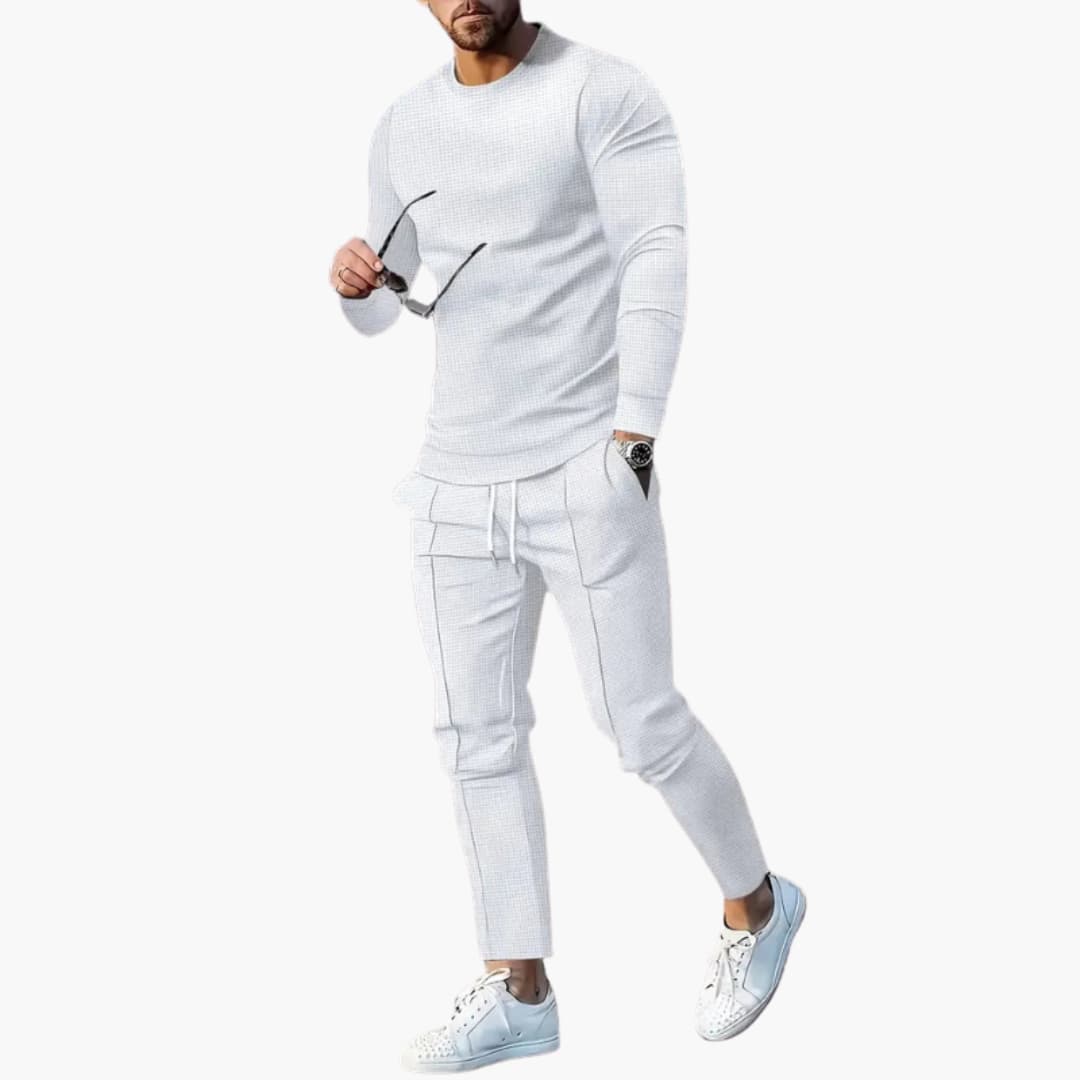Casual 2-Piece Mens Suit with Long Sleeve Top