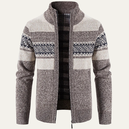 Cozy Mens Plaid Knitted Zip Up Jacket