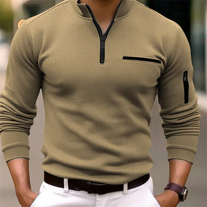 Casual Zip Up Long Sleeve Mens Shirt