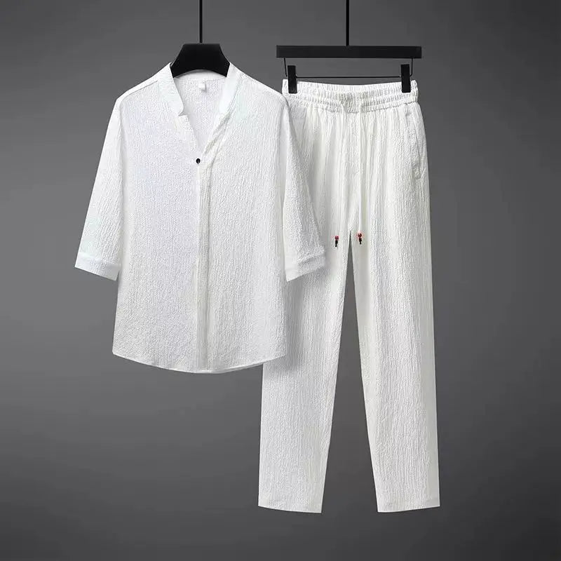 Relaxed Fit Men's 2-Piece Linen Sport Suit