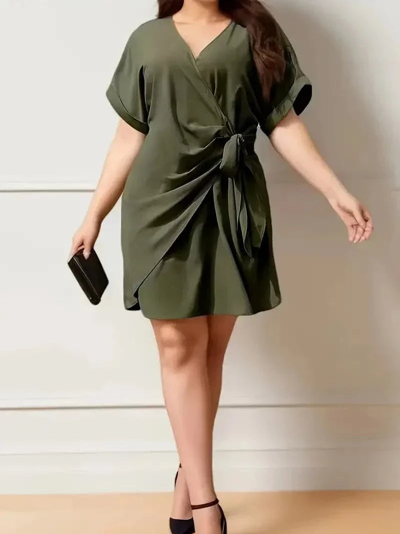 Flattering V Neck Short Sleeve Wrap Dress - Nocini