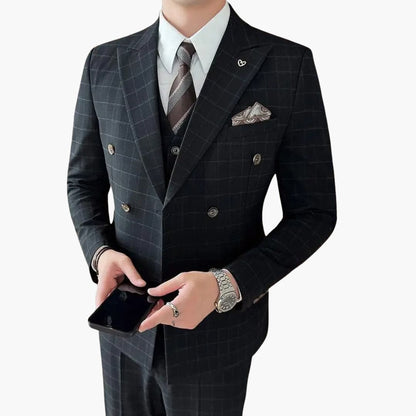 Classic Mens Checked Suit with Lapel Collar - Olytrend