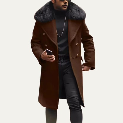 Luxury Men's Fur Trim Double Breasted Coat