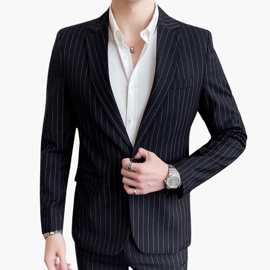 Slim Fit Pinstripe Men's Business Suit Jacket - Olytrend