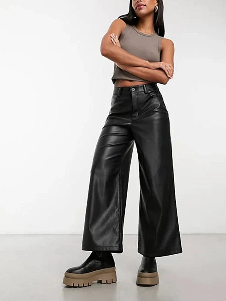 Slim Fit High Waist Leather Trousers for Women