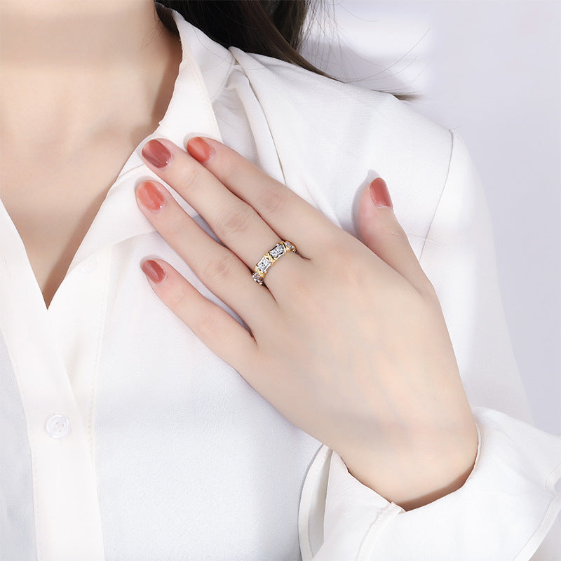 Silver Geometric Ring with Sparkling CZ Stones