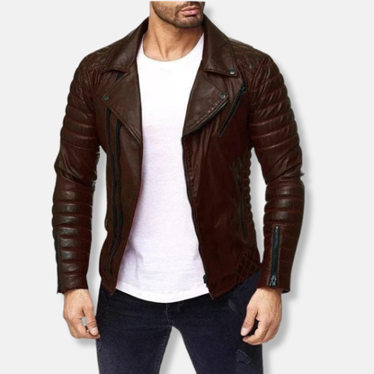 Classic Biker Leather Jacket Slim Fit Design