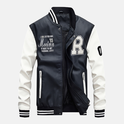 Men's Vintage Style Leather Baseball Jacket - Nocini