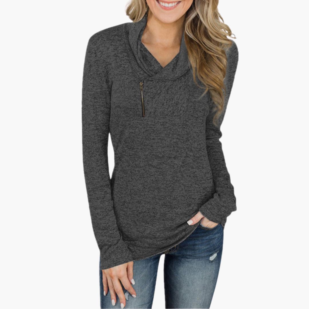 Chic Zip Up Women's Collar Sweater
