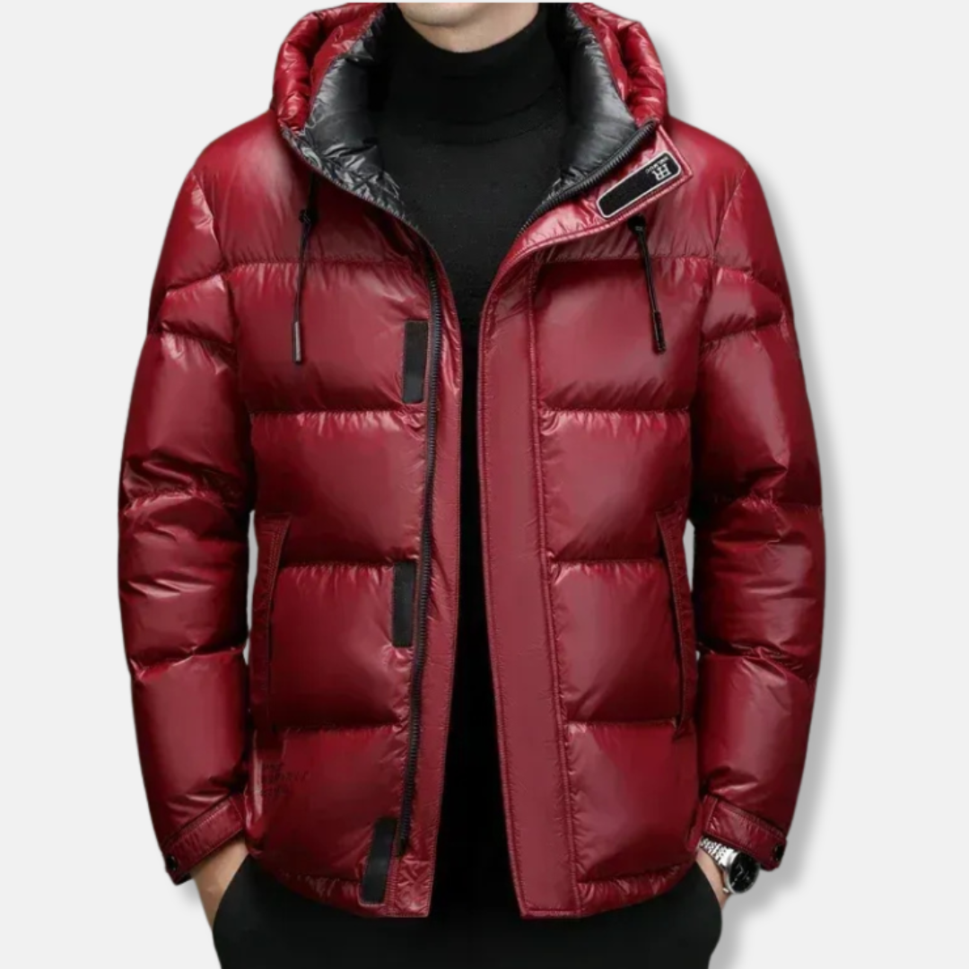 Waterproof Men's Puffer Jacket with Hood and Zipper