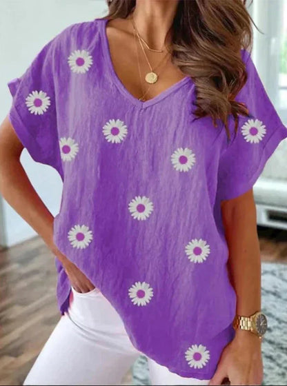 Relaxed Fit Floral Graphic Tee Shirt - Olytrend