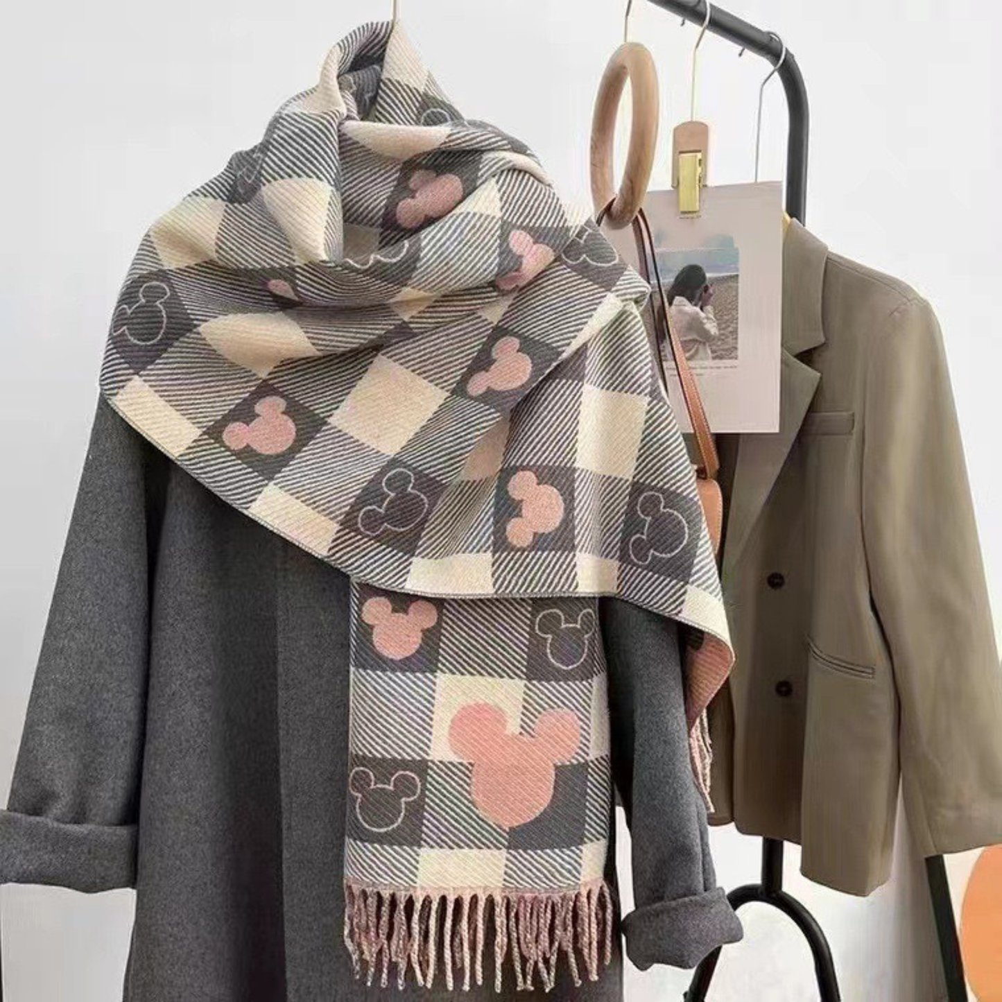 Cozy Soft Checked Fringed Winter Scarf - Olytrend