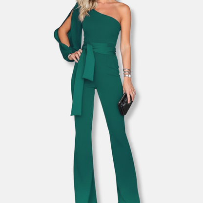 Women's One Shoulder Jumpsuit Slim Fit Flared Leg