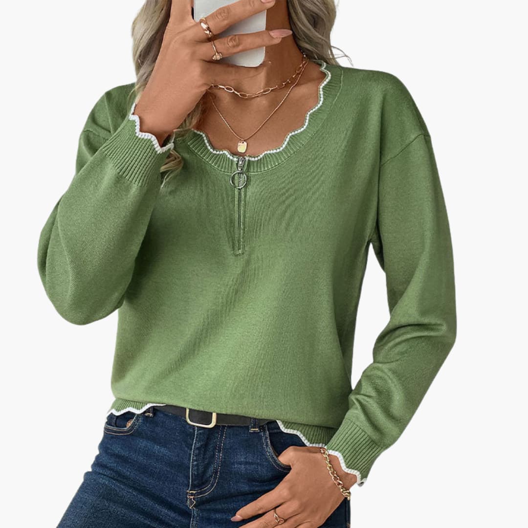 Fashionable Women's Ruffle Zip Sweater