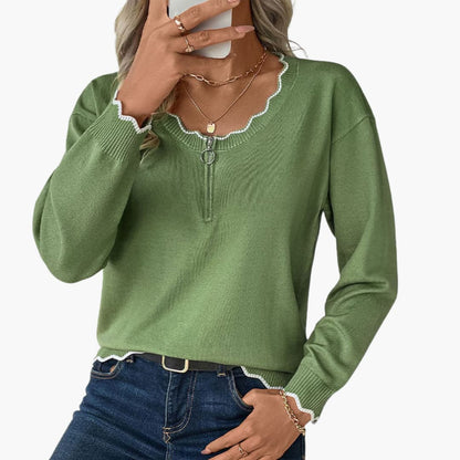 Fashionable Women's Ruffle Zip Sweater