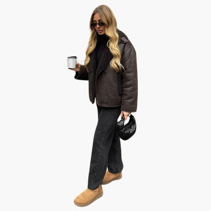 Classic Brown Women's Leather Coat