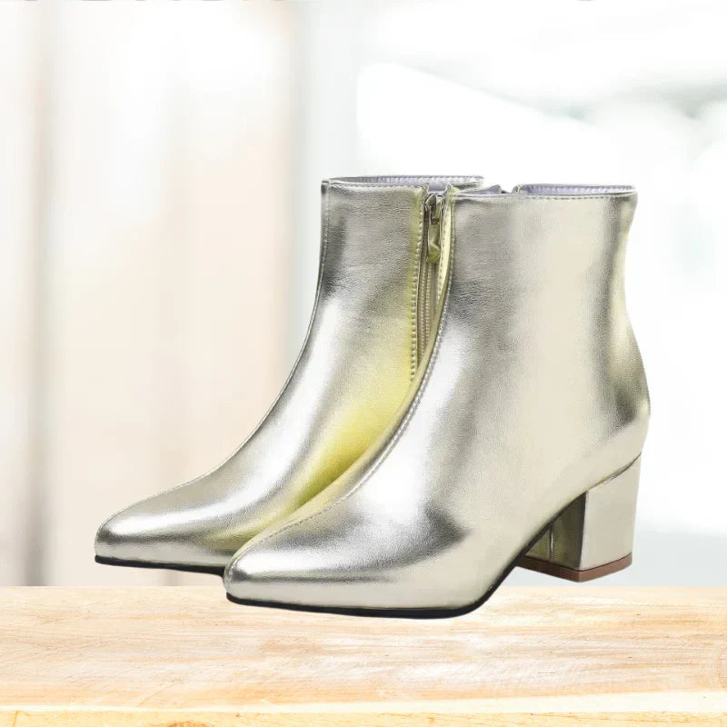 Elegant Women's Metallic Low Heel Boots