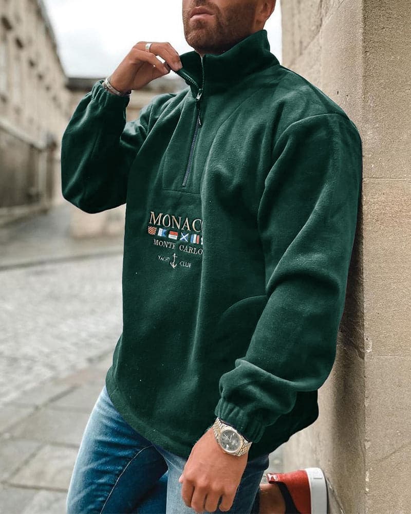 Cozy Mens Fleece Sweatshirt with Navy Embroidery