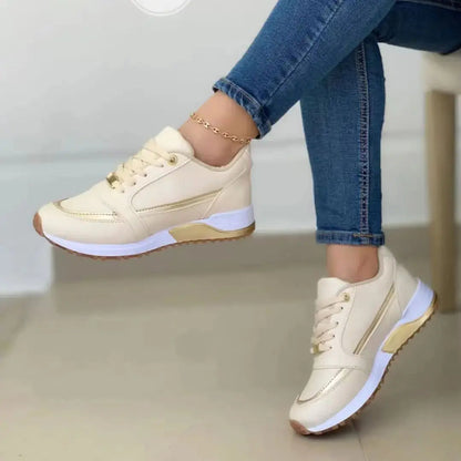 Ladies Breathable Leather Detail Sneakers