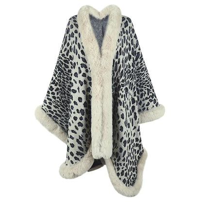 Luxurious Leopard Fur Trimmed Cape Coat