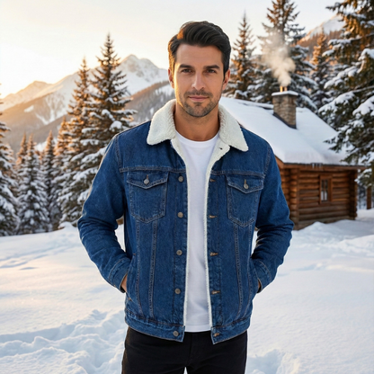 Warm Mens Fleece Lined Denim Winter Coat
