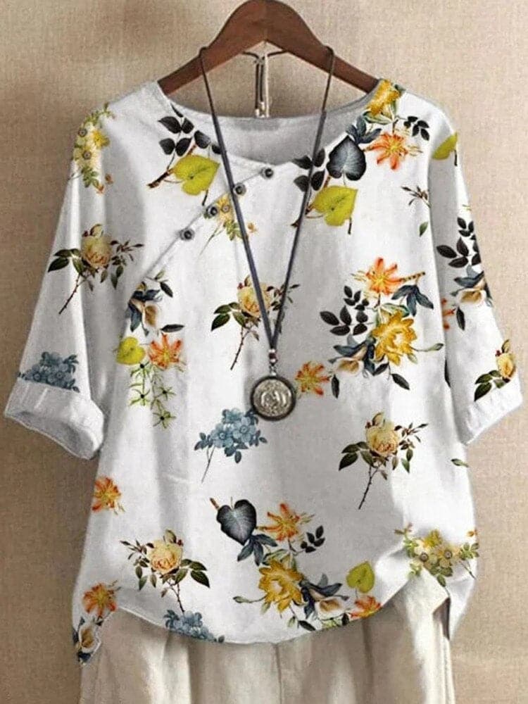 Casual Floral Women's Blouse with Button Front - Nocini