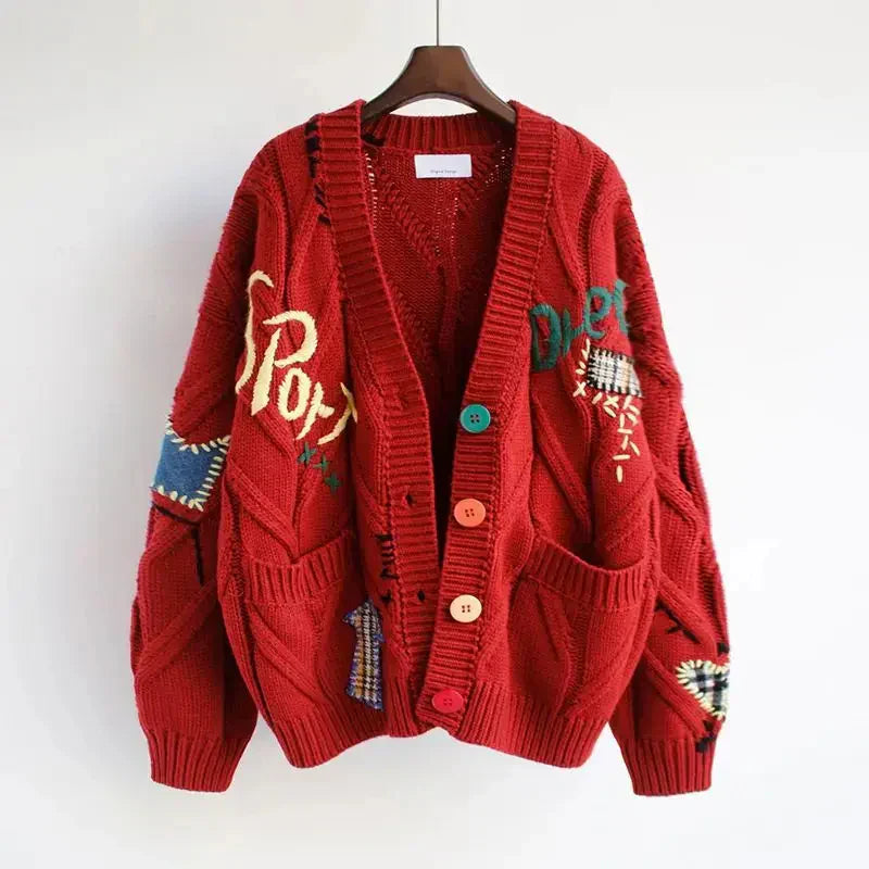 Cozy Patchwork Embroidered Women's Cardigan Sweater