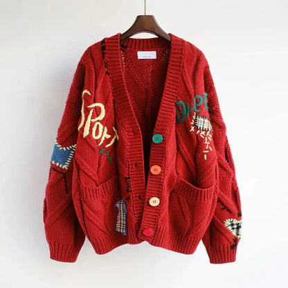 Cozy Patchwork Embroidered Women's Cardigan Sweater