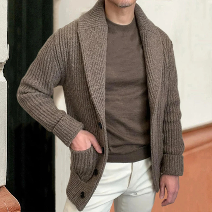 Thick Button Front Knit Crew Neck Men's Cardigan
