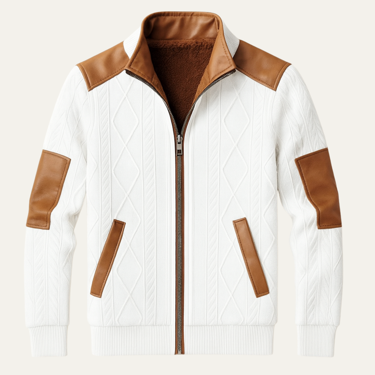 Cozy Men's Cable Knit Fleece Lined Zip Up Jacket - Nocini