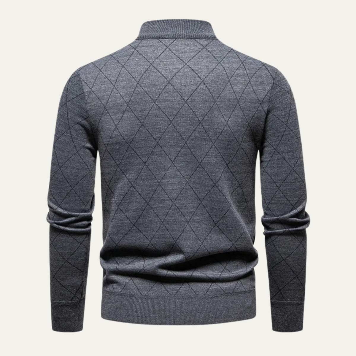 Gray Crew Neck Half Zip Sweater for Men