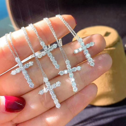 Elegant Silver Cross Necklace, 18K White Gold Finish