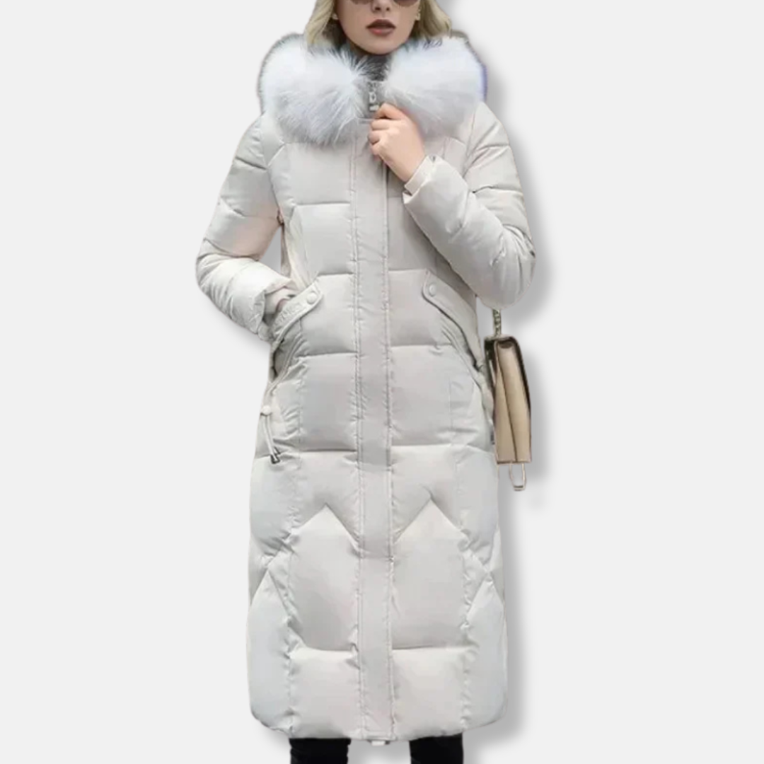 Slim Fit Quilted Parka Coat with Fur Hood