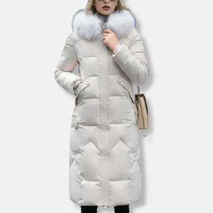 Slim Fit Quilted Parka Coat with Fur Hood