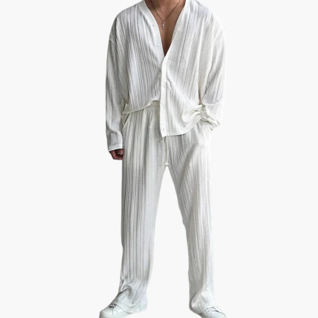 Men's Classic Pinstripe Suit with Long Sleeve Shirt and Trousers - Olytrend