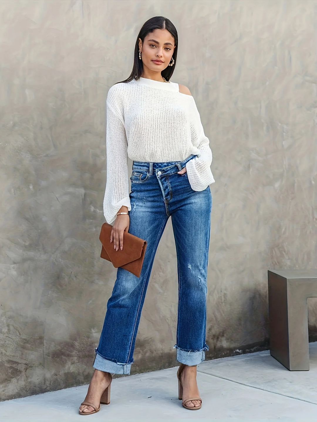 Fashionable High-Waisted Straight Leg Women's Jeans - Olytrend